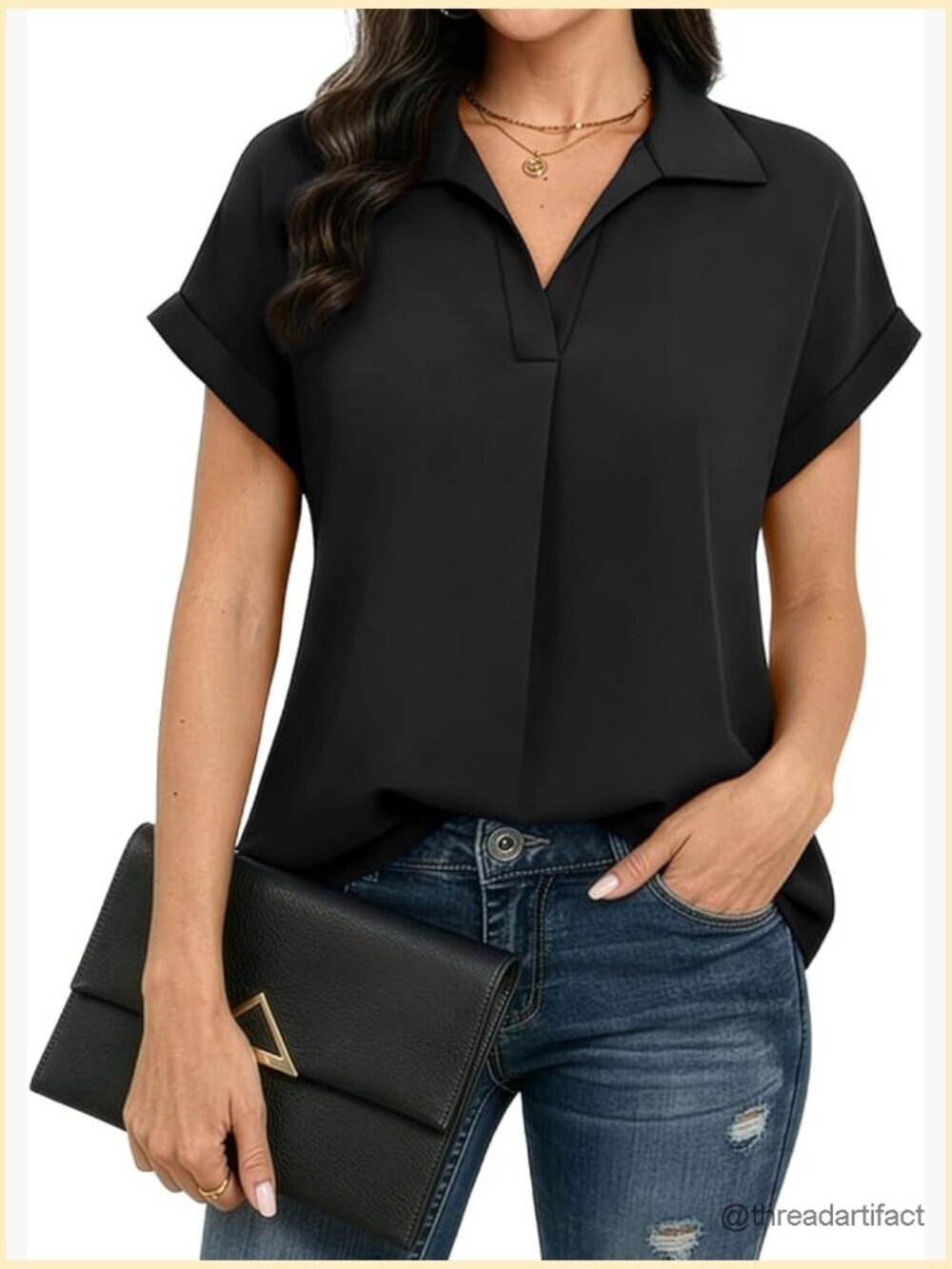 V Neck Drop Short Sleeve Blouse Chiffon Work Summer Top